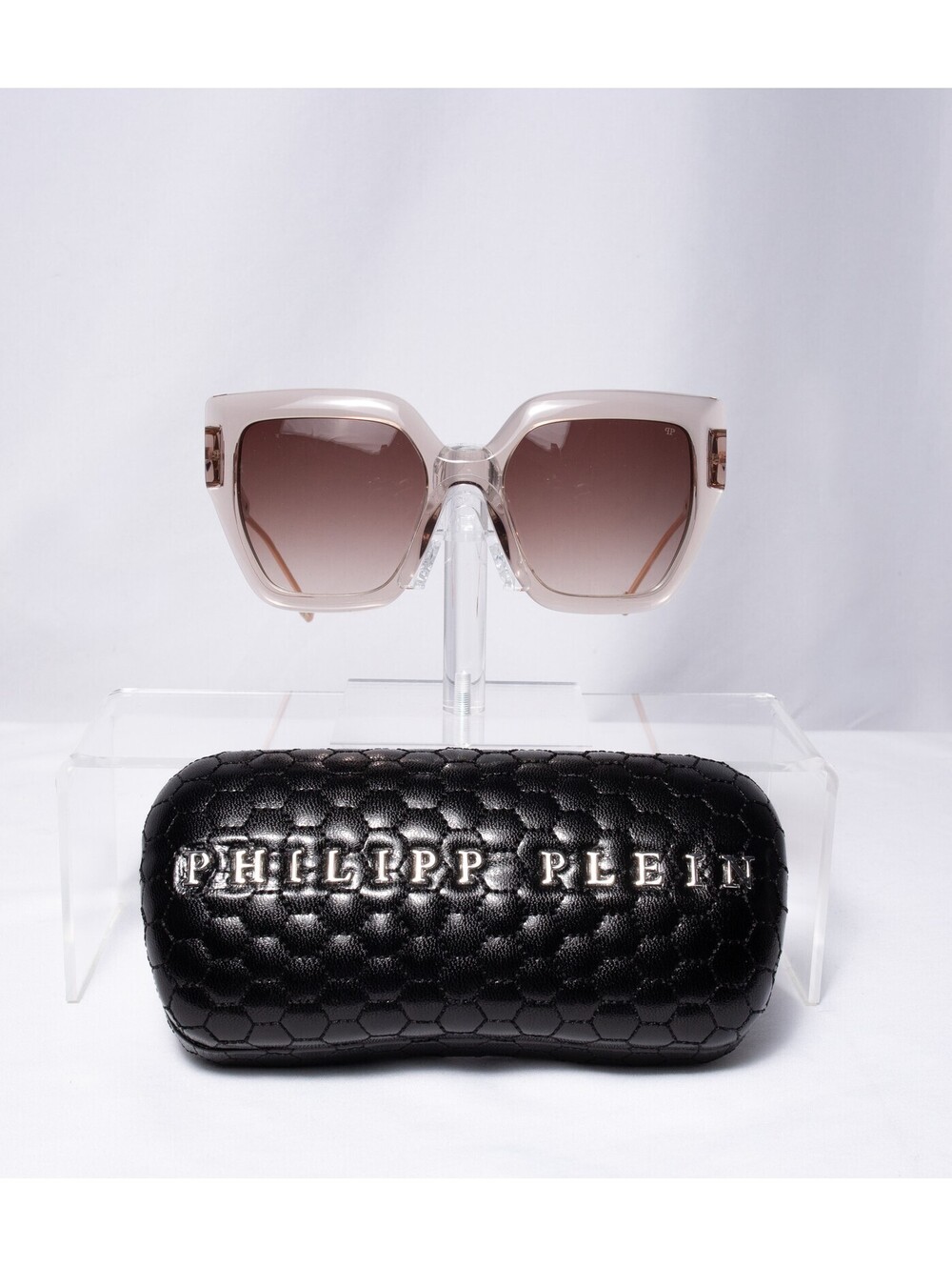 Philipp Plein Womens Oversized Square Transparent Sunglasses Gradient Brown